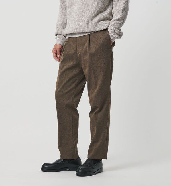 BEAUTY&YOUTH UNITED ARROWS「ツイル 1プリーツ テーパード パンツ NO.5 ヨコストレッチ」|チノ|MD.BROWN