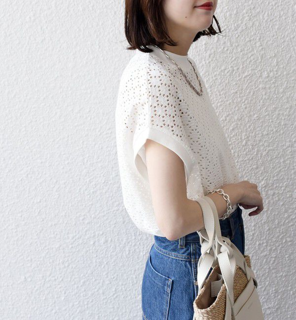 SHIPS for women「【WEB限定】〈手洗い可能〉アイレット クルーネック プルオーバー」|Tシャツ・カットソー|