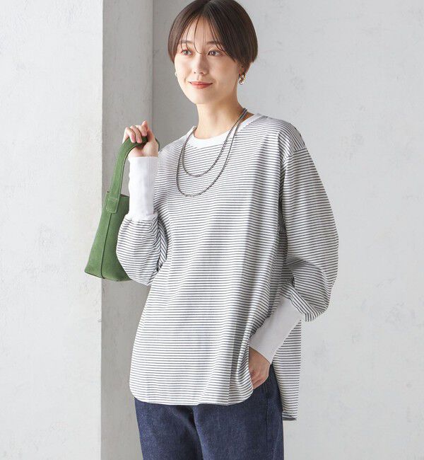 SHIPS for women「ロング リブ スリーブ カットソー  ボーダー / ソリッド」|Tシャツ・カットソー|