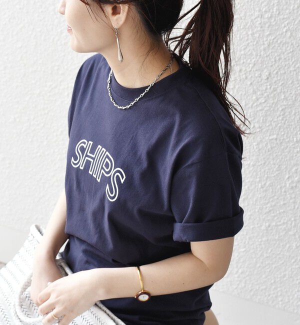 SHIPS for women「【WEB限定】 SHIPS ラウンド プリント ロゴ TEE」|Tシャツ・カットソー|