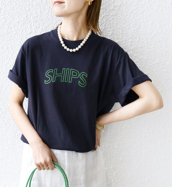 SHIPS for women「【WEB限定】 SHIPS ラウンド プリント ロゴ TEE」|Tシャツ・カットソー|