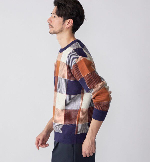 SHIPS「SHIPS:〈手洗い可能〉コットン カシミヤ チェック クルーネック ニット」|ニット・セーター|