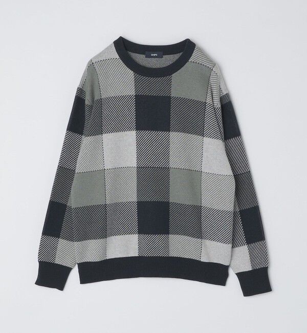 SHIPS「SHIPS:〈手洗い可能〉コットン カシミヤ チェック クルーネック ニット」|ニット・セーター|