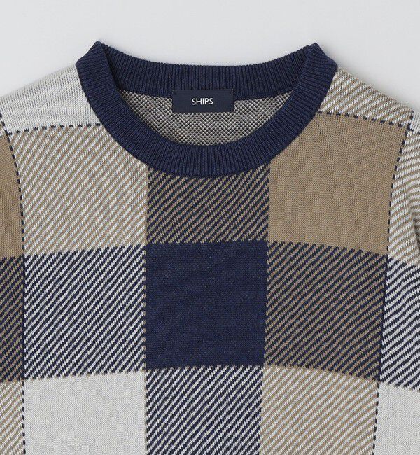 SHIPS「SHIPS:〈手洗い可能〉コットン カシミヤ チェック クルーネック ニット」|ニット・セーター|