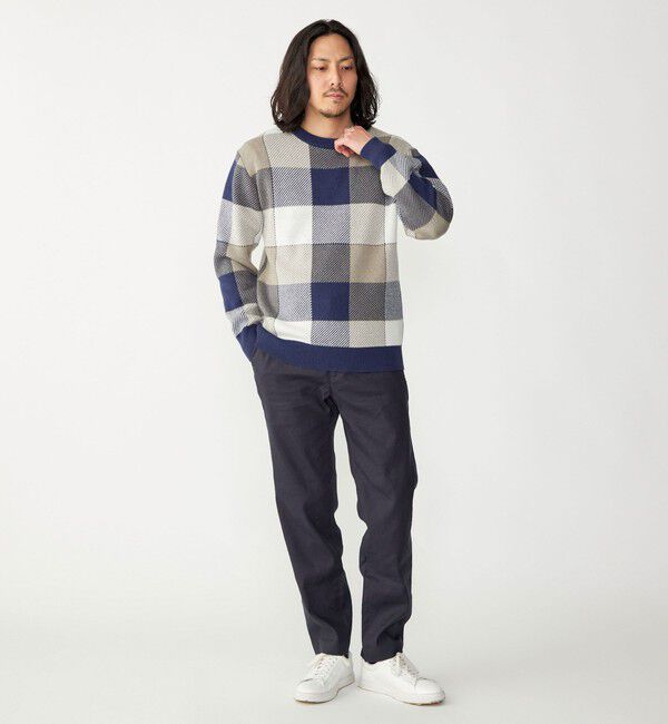 SHIPS「SHIPS:〈手洗い可能〉コットン カシミヤ チェック クルーネック ニット」|ニット・セーター|