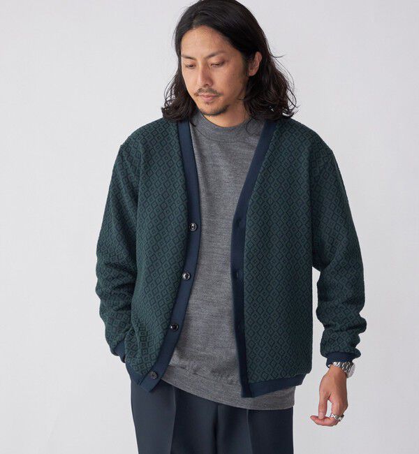 SHIPS「SHIPS: 〈洗濯機可能〉ジャカード 小紋柄 Vネック カーディガン」|カーディガン|グリーン
