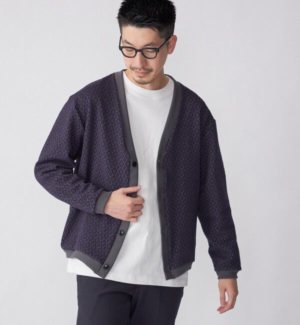 SHIPS「SHIPS: 〈洗濯機可能〉ジャカード 小紋柄 Vネック カーディガン」|カーディガン|ネイビー