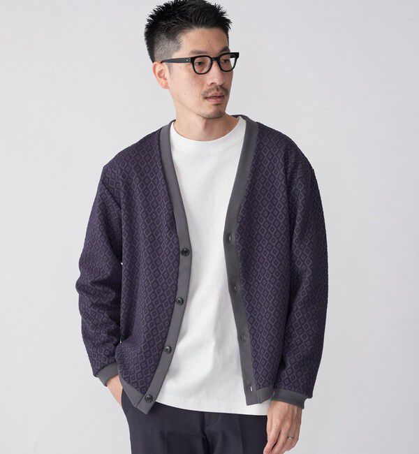 SHIPS「SHIPS: 〈洗濯機可能〉ジャカード 小紋柄 Vネック カーディガン」|カーディガン|