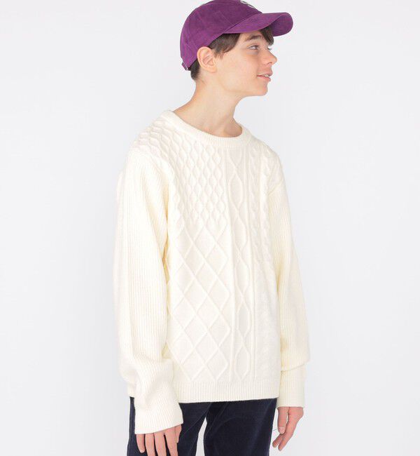 SHIPS KIDS「SHIPS KIDS:145～160cm /〈手洗い可能〉ケーブル ニット」|ニット・セーター|オフホワイト