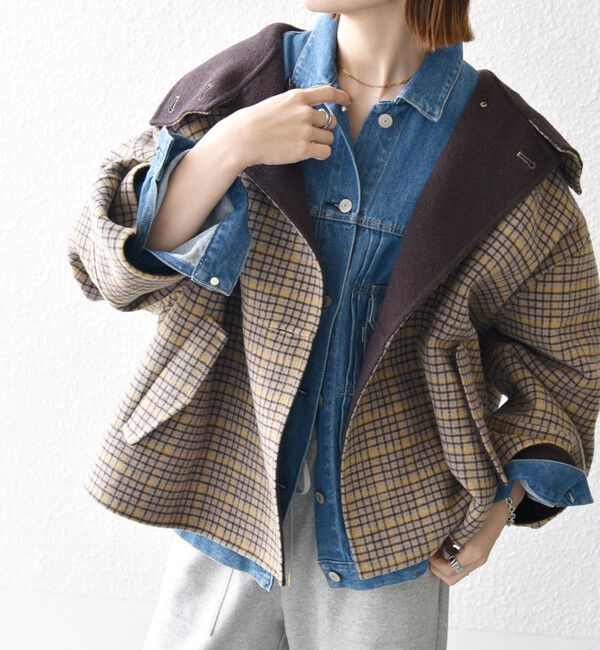 SHIPS any「《一部追加予約》【WEB限定】SHIPS any: リバー スタンドカラー ポンチョ ショート コート」|その他|ベージュ