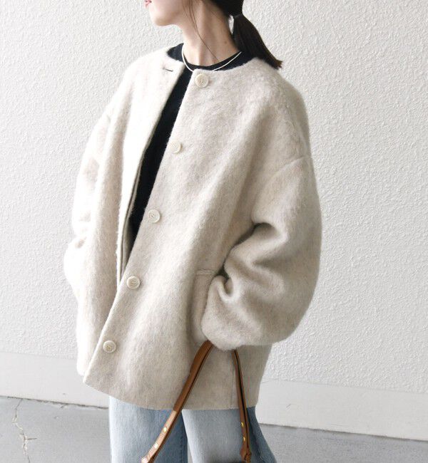 SHIPS any「《一部追加予約》SHIPS any: シャギー ノーカラー コクーン コート」|ノーカラーコート|