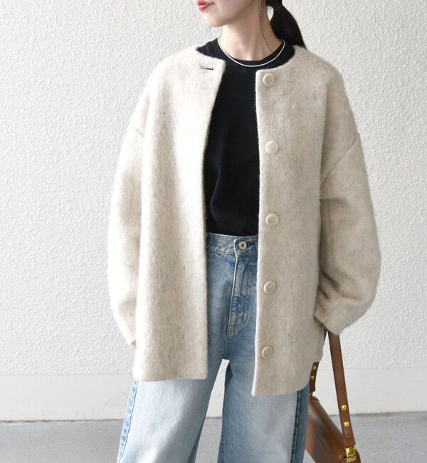 SHIPS any「《一部追加予約》SHIPS any: シャギー ノーカラー コクーン コート」|ノーカラーコート|