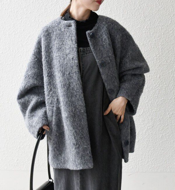 SHIPS any「《一部追加予約》SHIPS any: シャギー ノーカラー コクーン コート」|ノーカラーコート|