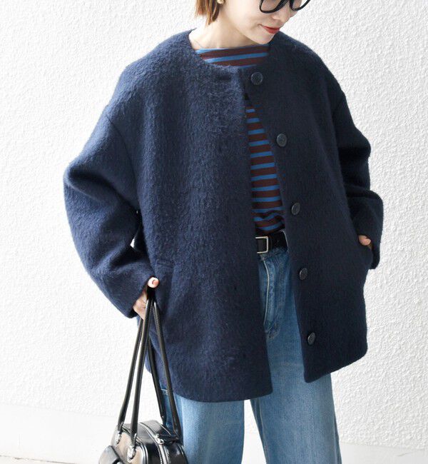 SHIPS any「《一部追加予約》SHIPS any: シャギー ノーカラー コクーン コート」|ノーカラーコート|