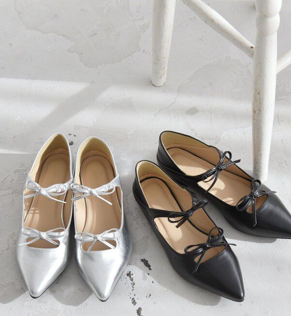 quaranciel「quaranciel: リボン ポインテッド トゥ フラット シューズ」|パンプス|