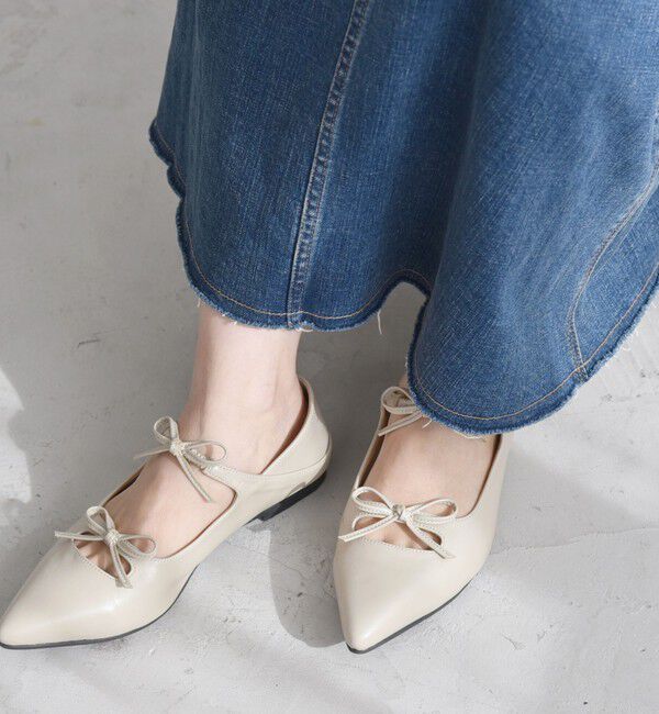 quaranciel「quaranciel: リボン ポインテッド トゥ フラット シューズ」|パンプス|