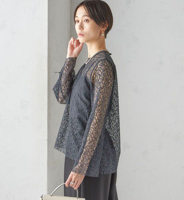 SHIPS for women「〈手洗い可能〉クルーネック レース ブラウス」|シャツ・ブラウス|