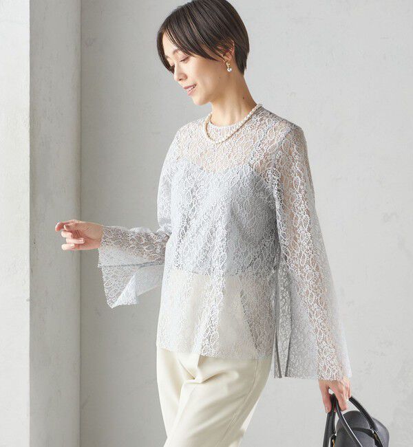 SHIPS for women「〈手洗い可能〉クルーネック レース ブラウス」|シャツ・ブラウス|