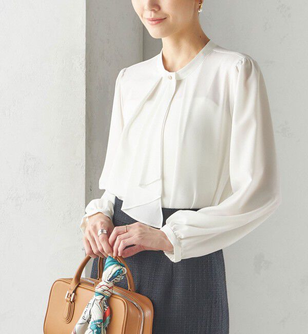 SHIPS for women「〈手洗い可能〉ボウタイ ソリッド 長袖 ブラウス」|シャツ・ブラウス|オフホワイト