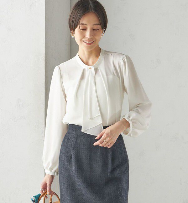 SHIPS for women「〈手洗い可能〉ボウタイ ソリッド 長袖 ブラウス」|シャツ・ブラウス|
