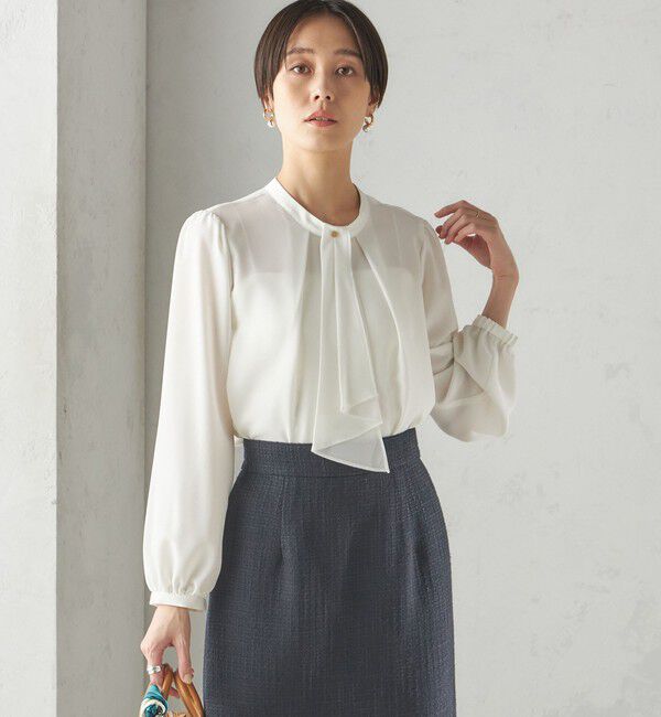 SHIPS for women「〈手洗い可能〉ボウタイ ソリッド 長袖 ブラウス」|シャツ・ブラウス|