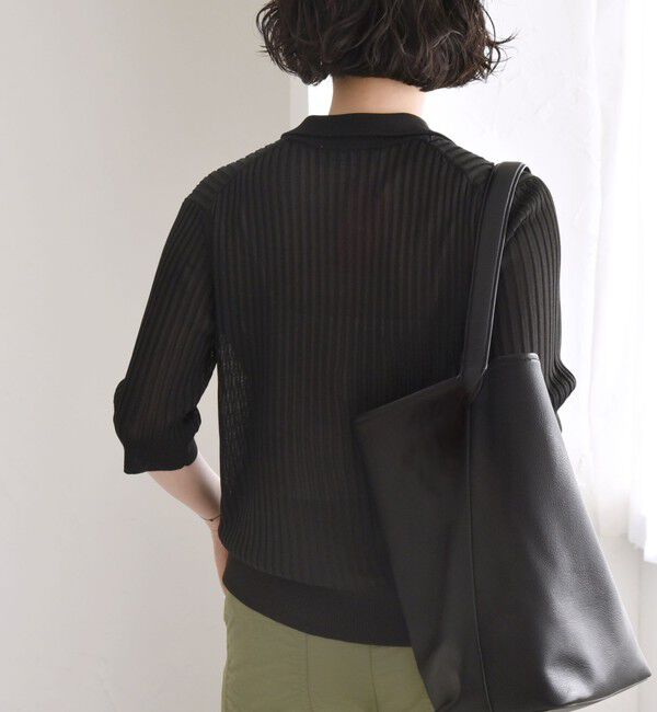 quaranciel「quaranciel:〈手洗い可能〉シアー ラメ ポロ リブ ニット プルオーバー」|ニット・セーター|
