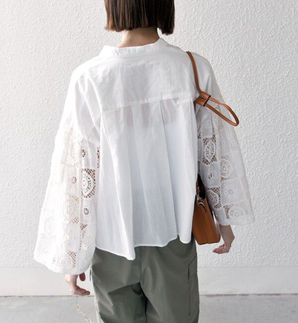 SHIPS any「SHIPS any:〈手洗い可能〉パッチワーク レース スリーブ バンドカラー シャツ」|シャツ・ブラウス|