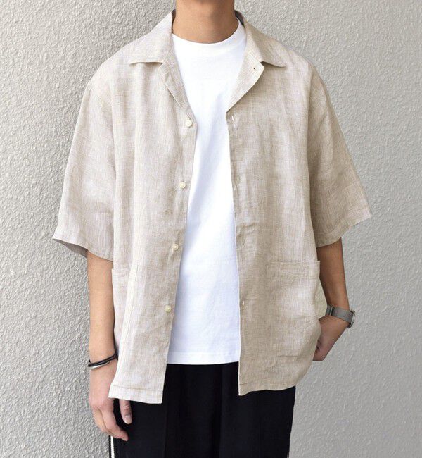 SHIPS any「SHIPS any: ピュアリネン キャンプポケット ハーフスリーブ オープン シャツ◇」|シャツ・ブラウス|ライトグレー