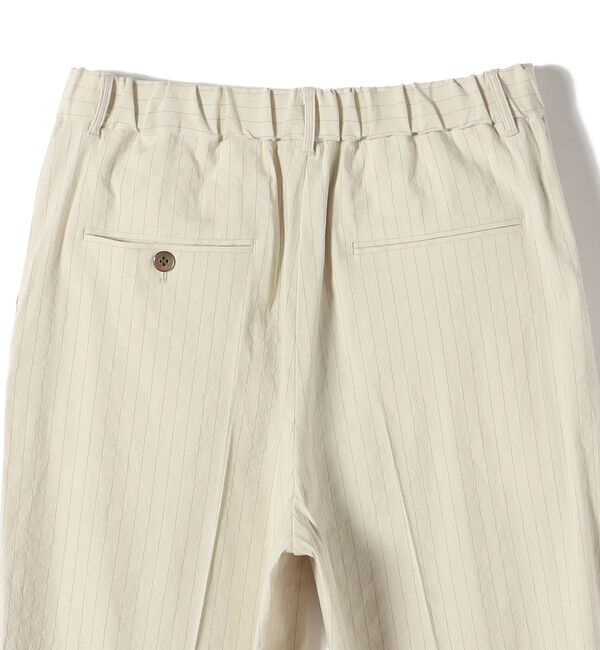 SHIPS for women「SHIPS Primary Navy Label:麻混 ストライプ ストレッチ テーパード パンツ」|スラックス|