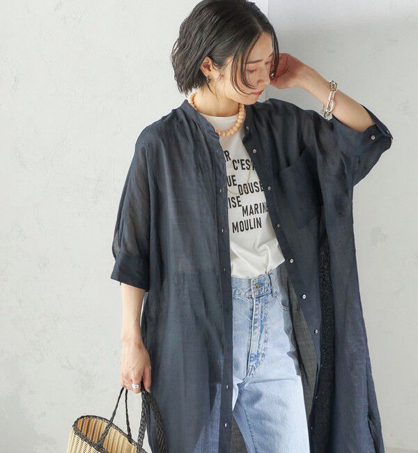 SHIPS for women「〈手洗い可能〉ラミー 4 スタンドカラー シャツ ワンピース」|ワンピース|ネイビー