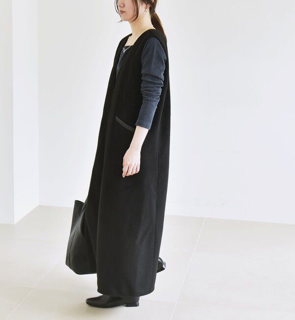 quaranciel「quaranciel: ジャージー メルトン Vネック ジャンパー スカート」|ジャンパースカート|