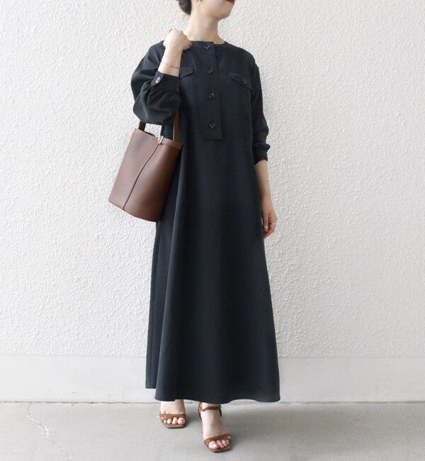 SHIPS any「SHIPS any:〈洗濯機可能〉ピーチスキン クルーネック ポケット フレア ワンピース」|ワンピース|