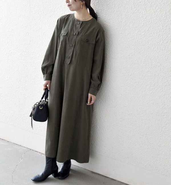 SHIPS any「SHIPS any:〈洗濯機可能〉ピーチスキン クルーネック ポケット フレア ワンピース」|ワンピース|