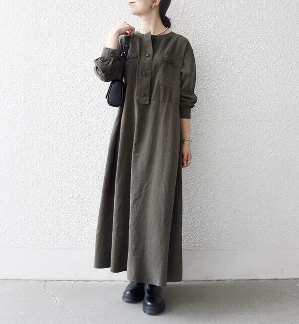 SHIPS any「SHIPS any:〈洗濯機可能〉ピーチスキン クルーネック ポケット フレア ワンピース」|ワンピース|