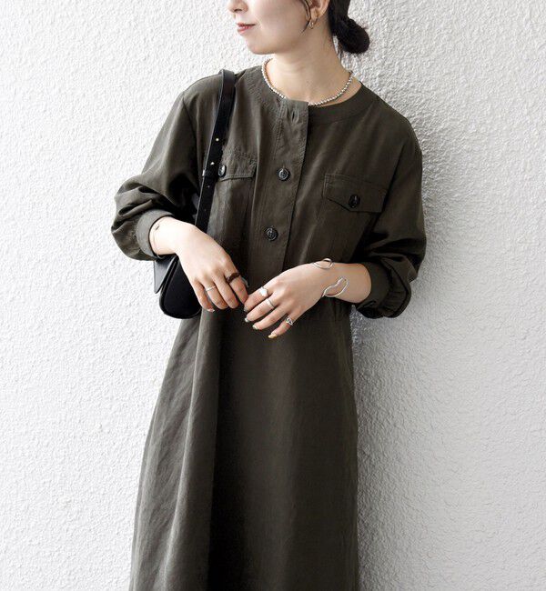 SHIPS any「SHIPS any:〈洗濯機可能〉ピーチスキン クルーネック ポケット フレア ワンピース」|ワンピース|