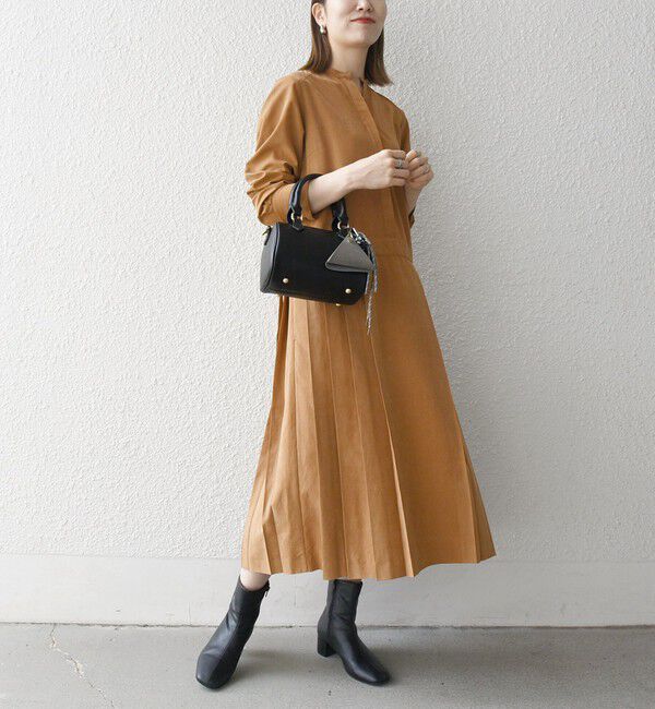 SHIPS any「SHIPS any:〈洗濯機可能〉ピーチスキン サイド プリーツ バンドカラー シャツ ワンピース」|ワンピース|