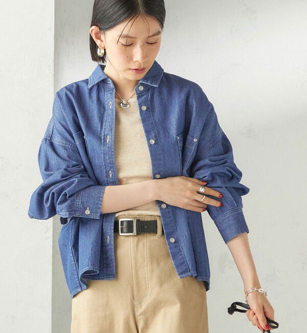 SHIPS for women「《一部追加予約》〈洗濯機可能〉ライトオンス デニム ショート シャツ」|シャツ・ブラウス|ブルー系