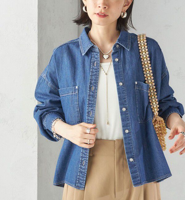 SHIPS for women「《一部追加予約》〈洗濯機可能〉ライトオンス デニム ショート シャツ」|シャツ・ブラウス|ブルー