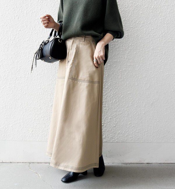 SHIPS any「SHIPS any:〈洗濯機可能〉チノ ステッチ フレア ロング スカート」|フレア|