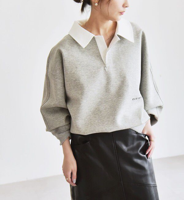 quaranciel「quaranciel:〈洗濯機可能〉ポンチ ロゴプリント ポロ スウェット プルオーバー」|スウェット・ジャージ|