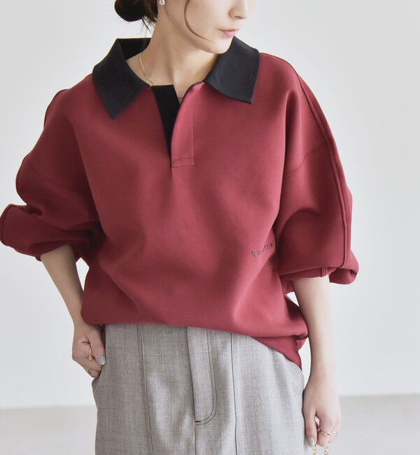 quaranciel「quaranciel:〈洗濯機可能〉ポンチ ロゴプリント ポロ スウェット プルオーバー」|スウェット・ジャージ|