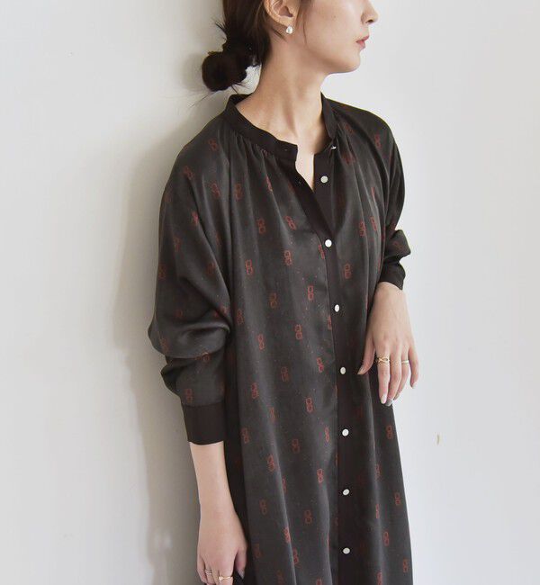 quaranciel「quaranciel:〈手洗い可能〉モノグラム ドット ロング シャツ ワンピース」|ワンピース|