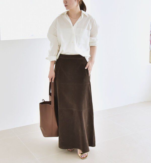 quaranciel「quaranciel:〈洗濯機可能〉ポリエステル スエード フレア マキシ スカート」|スカート|