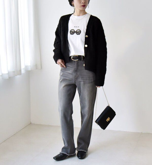 quaranciel「quaranciel: 透かし編み Vネック コンパクト ドルマンニットカーディガン」|カーディガン|