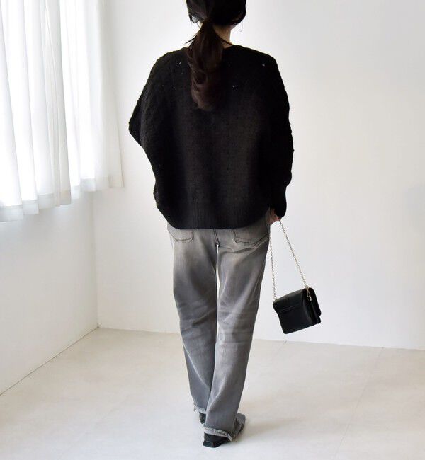 quaranciel「quaranciel: 透かし編み Vネック コンパクト ドルマンニットカーディガン」|カーディガン|