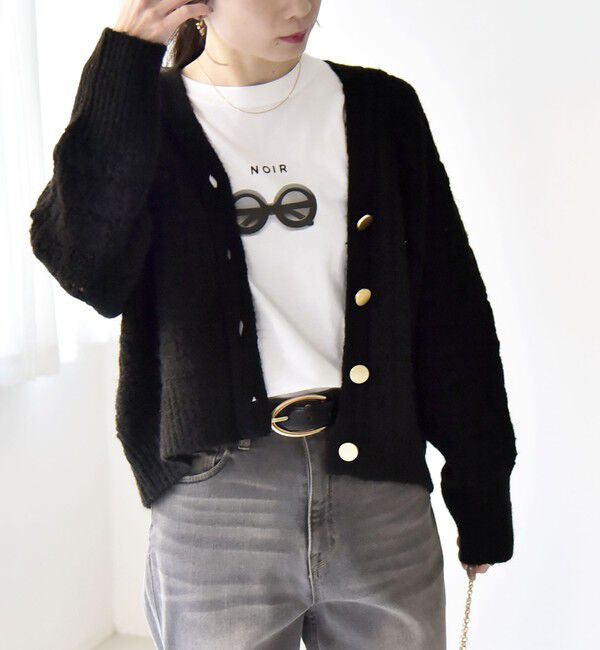 quaranciel「quaranciel: 透かし編み Vネック コンパクト ドルマンニットカーディガン」|カーディガン|