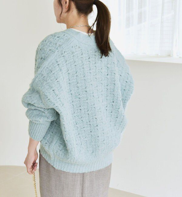 quaranciel「quaranciel: 透かし編み Vネック コンパクト ドルマンニットカーディガン」|カーディガン|