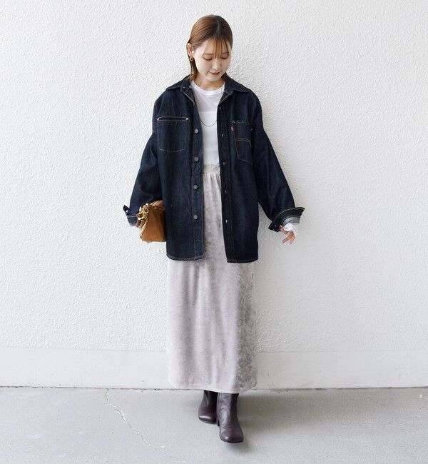 SHIPS for women「〈手洗い可能〉スノー クラッシュ ポリエステル ベロア ウエスト ゴム スカート」|スカート|