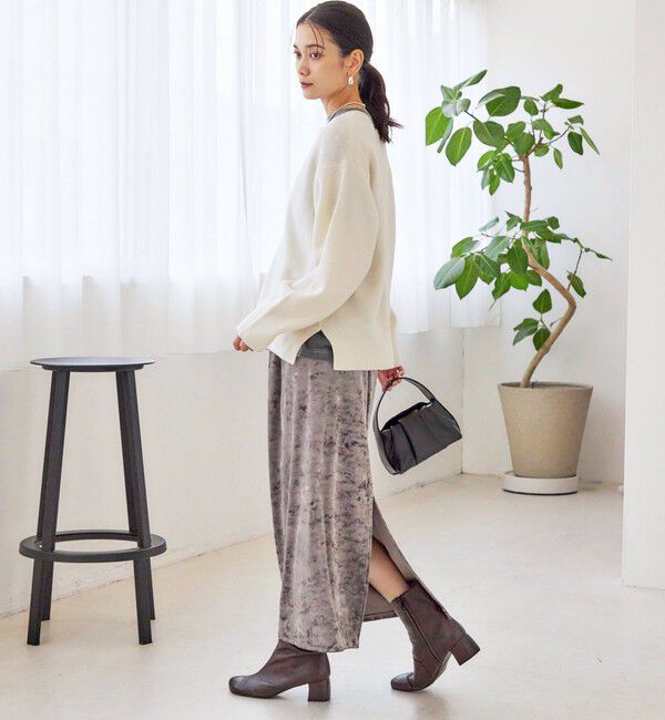 SHIPS for women「〈手洗い可能〉スノー クラッシュ ポリエステル ベロア ウエスト ゴム スカート」|スカート|