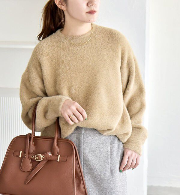 quaranciel「quaranciel:〈手洗い可能〉ファーライク クルーネック ニット プルオーバー」|ニット・セーター|ベージュ